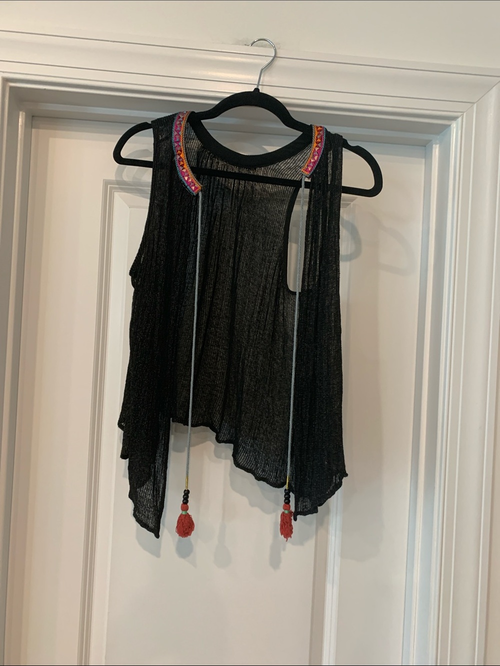 Ari and Ali Beaded Embellished Black Tassel Tank Top vest S